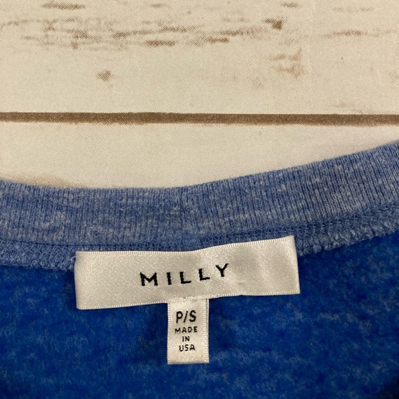 Milly Resting Beach Face Scoop Neck Heather Blue Lightweight Sweatshirt Small - Picture 2 of 7